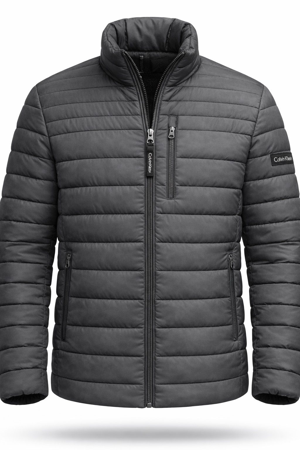 Calvin Klein  Full Zip Down Puffer - Plomo