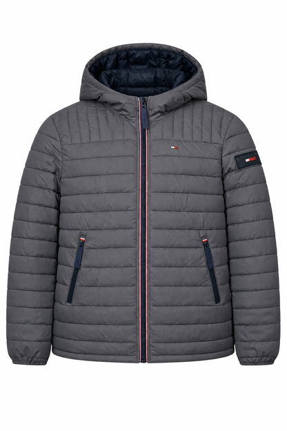 Tommy Hilfiger - Chaqueta ligera, plegable Ultra Loft con capucha - Plomo